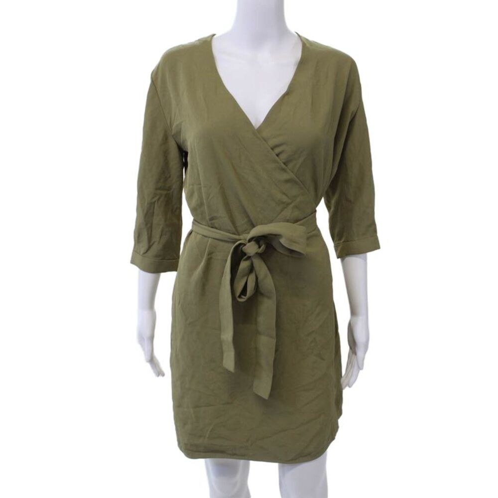Everlane Womens Belted V-Neck Long Sleeve Knee Length Wrap Dress Green Size 0